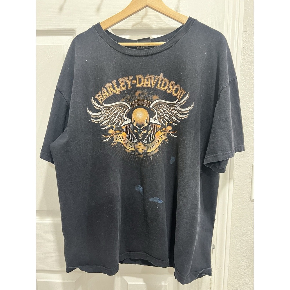 Harley Davidson Skull Wings T Shirt 2XL USA Biker Graphic Sonoma County CA